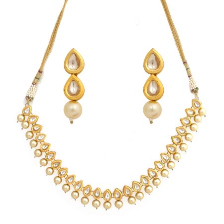 Handcrafted Kundan Pearl Drop Choker Necklace Set